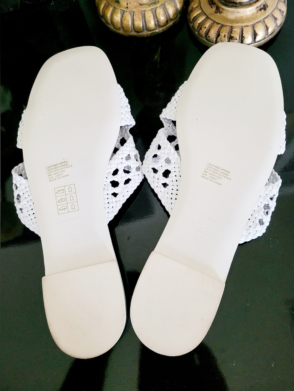 Tory Burch Goat Leather Purity White Woven Slide Mule Sandals US 9 - Picture 7 of 16